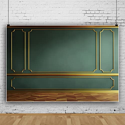 5x3ft Ancient Palace Wall Backdrops for Photography Green Gold Retro Wall Texture Old Castle Living Room Photography Background Baby Shower Graduation Wedding Birthday Photo Prop - color: green, size: 5x3ft