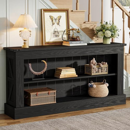 Tribesigns 63-Inch Long Console Table for Entryway, Narrow Long Entry Table with Shelves for Living Room, Farmhouse Sofa Console Behind Couch, for Foyer, Hallway, Black - color: All Black