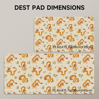 AUPET PU Leather Desk Pad Protector Blotter, Animal 35 x 17in Large Mouse Pad,Cute Office Desk Mat,Waterproof Non-Slip Desk Writing Drawing Pad for Office Home Game (Dragons) - color: Dragons