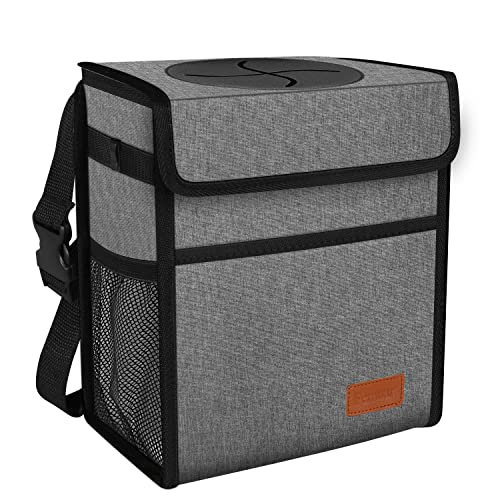 Femuar Car Trash Can Leak Proof Car Trash Bag Waterproof Car Garbage Can with Lid for SUV Front Seat Multipurpose Car Hanging for Headrest Collapsible and Portable with Storage Mesh Pocket, Grey - color: Grey, size: 2.25 Gallons