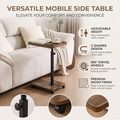 C Table End Table Adjustable Height, 360°Swivel TV Tray Table Couch Tables C Shaped Side Tables Living Room and Bedroom for Sofa, Bed,Chair (Brown) - color: Brown
