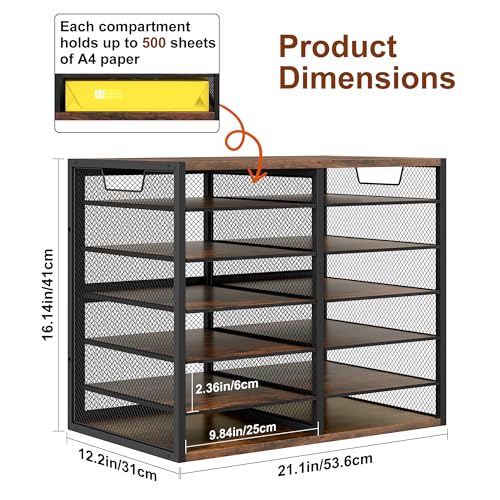 TQVAI 12 Compartments Desktop Literature Organizer, Metal Frame Paper Sorter with Handles, Adjustable Mailbox for Classroom and Office, Desk File Organizer for Document, Bill, Magazine, Antique Brown - color: Antique Brown, size: 21.1" W X 12.2" D X 16.14