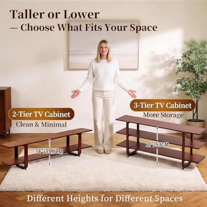 Tiita TV Stand with Storage for TVs up to 65'', Bamboo TV Console Entertainment Center with 2 Open Shelf, Mid Century Modern Media Console for Living Room, Bedroom, Walnut - color: Walnut
