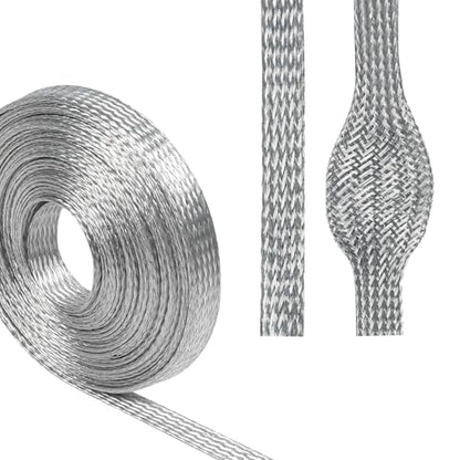 Tinned Copper Braid Wire Shielding Ground Strap Metal Cable Sleeve Expandable Flexible Flat Mesh (5/16 in Wide(0.20 in Dia)-115ft) - size: 5/16 in Wide(0.20 in Dia)-115ft