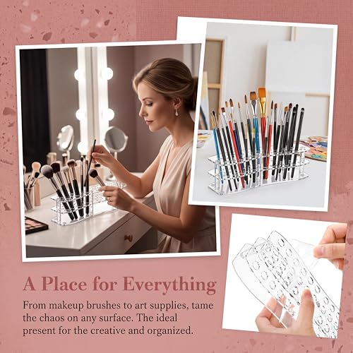 3 Pack Acrylic Pen Holder, 26-Slot Clear Pencil Display Stand, Eyebrow Pen Stands, Makeup Brush Rack Organizer, Art Brush Desk Stand Organizer for Home, Store, School Office Supplies