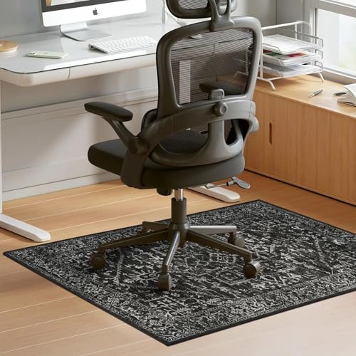Chair Mat for Hard Floors, QQpony 48"x36" Office Chair Mat for Hard Surface, Area Rug for Living Room, Protector Floor Rug Mat for Home Office (Black) - color: Black, size: 48" x 36" (for hard floors)