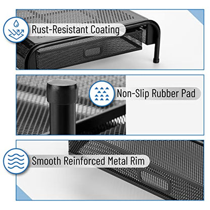 Mr. Pen- Metal Mesh Monitor Stand with Drawer | Computer Monitor Stand for Desk, with Storage, Monitor Riser with Storage, Desktop Monitor Stand
