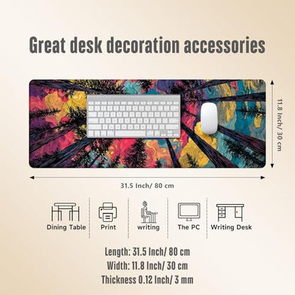 Extended Gaming Mouse Pad, Large Mouse Mat 3 mm Nature Rubber Base Mousepad with Stitched Edges, Non-Slip Desk Mat for Office Home Great Gift 31.5x11.8 Inch (Starry Forest 1) - color: Starry Forest 1