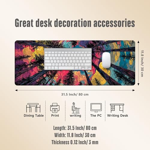 Extended Gaming Mouse Pad, Large Mouse Mat 3 mm Nature Rubber Base Mousepad with Stitched Edges, Non-Slip Desk Mat for Office Home Great Gift 31.5x11.8 Inch (Starry Forest 1) - color: Starry Forest 1