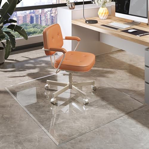 [Tempered Glass] 55“x48” Beveled Edge Glass Chair Mat with Polished Edge Clear Office Chair Mat, Glides Smoothly, Suitable for Carpet or Hardwood Floors - color: Clear Beveled, size: 55"x48"