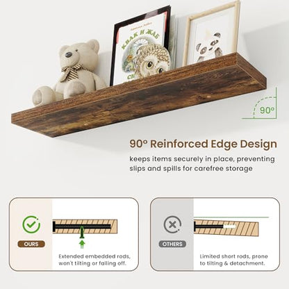 Marsmiles 40in Floating Shelves for Wall, 40" W x 9.25" D x 1.25" H, 2 Pack Long Wall Mounted Engineered Wood Shelves with Invisible Brackets for Living Room, Bedroom, Bathroom, Kitchen, Rustic Brown - color: Rustic Brown With Invisible Metal Brackets, si