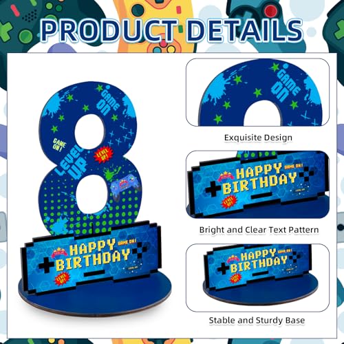 Video Game Birthday Party Decorations, Video Game Birthday Number Sign Centerpiece, 8th Table Topper Wooden Centerpiece for Gaming Theme 8th Birthday Supplies (8th) - style: 8th