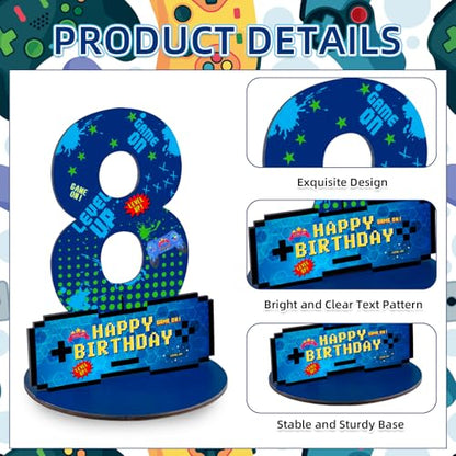 Video Game Birthday Party Decorations, Video Game Birthday Number Sign Centerpiece, 8th Table Topper Wooden Centerpiece for Gaming Theme 8th Birthday Supplies (8th) - style: 8th