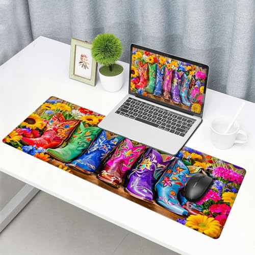 Large Gaming Mouse pad,Boots and Flowers Anti Slip Rubber Base Mouse pad, Suitable for Computer, Laptop, Office Desk Accessories - color: Boots and flowers