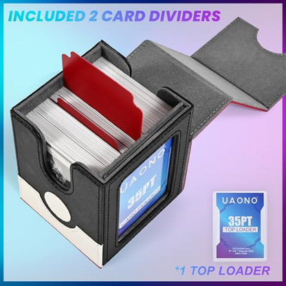 UAONO Card Deck Box for MTG Commander, Independent Commander Display, Fits 100 Double-Sleeved Cards, Magnetic Deck Case for Magic the Gathering/PTCG, 2 Dividers & 1 Top Loader (Red/White) - color: A-Red&White-P