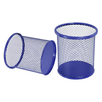 uxcell 2Pcs Mesh Pencil Holder, Metal Pen Cup Desk Organizer Makeup Brush Cup Holder for Home, Office, Classroom(Blue) - color: Blue