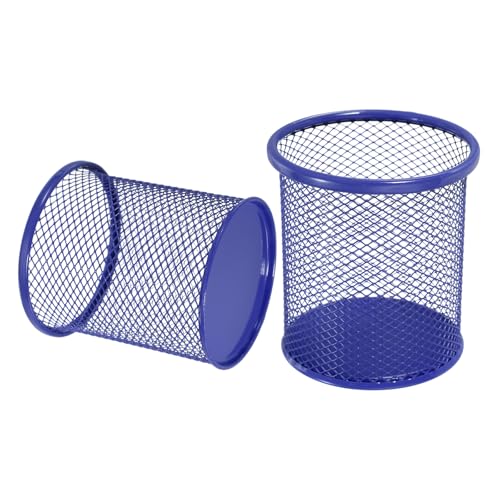 uxcell 2Pcs Mesh Pencil Holder, Metal Pen Cup Desk Organizer Makeup Brush Cup Holder for Home, Office, Classroom(Blue) - color: Blue