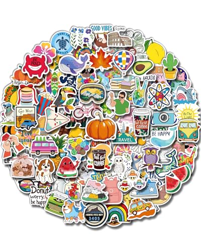 Greingways 100 Pcs Water Bottle Stickers for Kids Classroom, Waterproof Stickers for Laptop Scrapbook Skateboard, Vinyl Cute Sticker Packs for Teens Boys Girls Adults - style: 100 pcs
