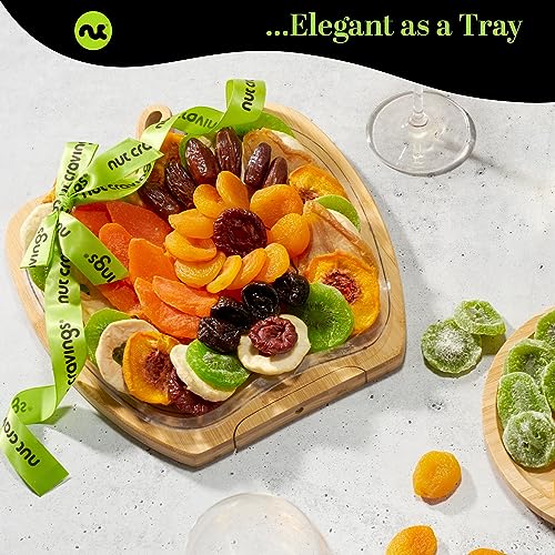 NUT CRAVINGS - Dried Fruit Flower Bouquet Arrangement in Wooden Apple-Shaped Gift Basket + Tray (9 Assortment) Healthy Snack Care Package - style: 3. Wooden Apple Fruit Basket - Flower Arrangement