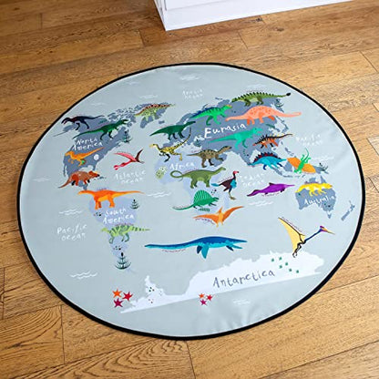 Splat Mat for Baby – Under High Chair Floor Mat Protects Wood, Vinyl and Carpet from Spills – Waterproof 4 Layer Baby Mat with Anti-Skid Backing Deters Bunching and Sliding (51” x 51”) - color: Dinos World Map