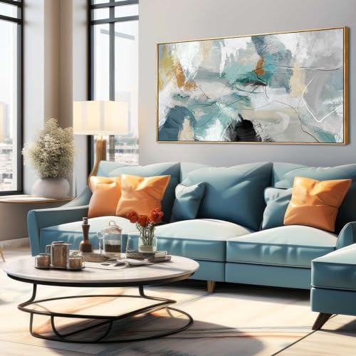 Wall Art Living Room Decorations 24"x48" Teal Wall Art Abstract Paintings Modern Framed Art Room Decor for Bedroom Kitchen Office - color: Green, size: 24"x48"
