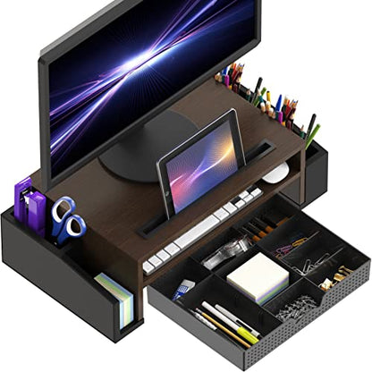 Simple Houseware Desk Monitor Stand Riser with Adjustable Organizer tray, Espresso - color: Espresso