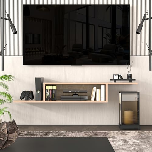 Atelier Mobili Floating TV Stand for Up to 65 Inch TVs – Wall Mounted Floating Shelf for Under TV, Entryway Organizer & Bedroom Vanity – Multi-Purpose Storage & Display Console (Oak, 57INCH) - color: Oak, size: 57INCH