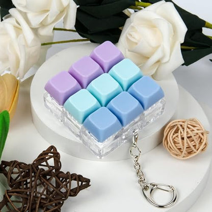 Keyboard Fidget Toy, Keyboard Keychain Fidget Toys, 9-in-1 Clicker Fidget Toy, Stress Relief Desk Decompression Button, Anxiety Relief Valentine's Day Gifts (3 Color-Blue Purple) - color: 3 Color-blue Purple
