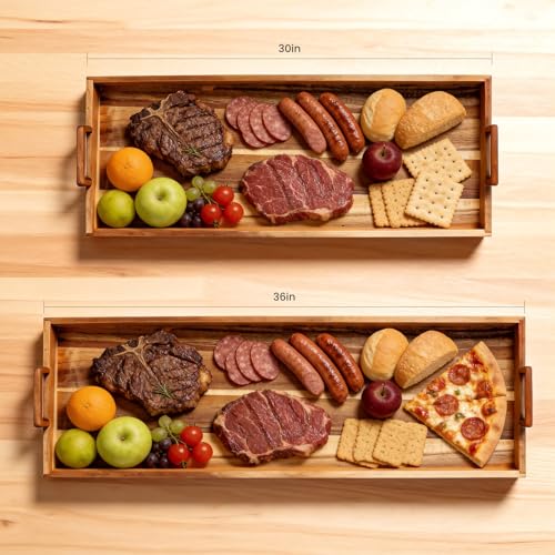 Large Charcuterie Boards with Cheese Knife Set,30 x 12 Inch Acacia Wood Serving Tray with Handles,Long Wooden Charcuterie Board with 30Pcs Wax Paper,Large Cheese Board Gift Set - size: 30 Inches