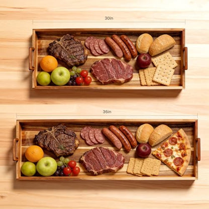 Large Charcuterie Boards with Cheese Knife Set,30 x 12 Inch Acacia Wood Serving Tray with Handles,Long Wooden Charcuterie Board with 30Pcs Wax Paper,Large Cheese Board Gift Set - size: 30 Inches