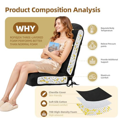 Rocking Chair Cushion - Chenille Fabric, High-Density Sponge, Durable Comfort Non-Slip Bottom Tufted Seat Pads with Ties, Chenille︱Black, 44x19x4 inch - color: Chenille I Black