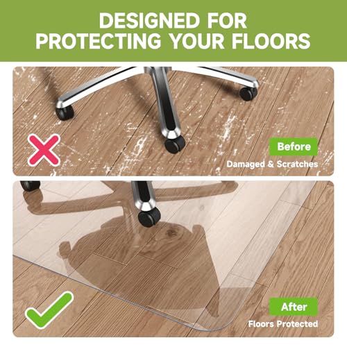 SOONAN Chair Mat for Hardwood Floors 36" x 48", Clear Office Desk Chair Mat 0.08" Thick Heavy Duty, Non-Slip Transparent Floor Protector for Wood, Tile, Laminate & Vinyl, Home Office - size: 48" x 36" x 0.08"