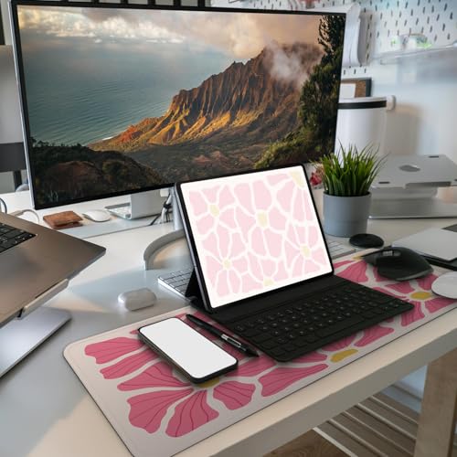 MAY FLOWER Gaming Mouse pad, Large Laptop Mousepad, Full Keyboard Mat, Long Computer Mouse Mat for Home and Office, Anti-Slip Rubber Base, 31.5 x 11.8 Inches (Pink Flower) - color: Pink Flower