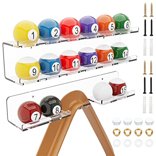 Cosmos Acrylic Billiard Ball Storage Shelf Holder - Pool Balls Display Rack Wall Mount Organizer for 16 Balls & Ball Rack in Billiard Game Room & Bar Pool Cue Accessory (Transparent Clear) - color: Transparent Clear