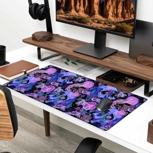 Mouse Pad Gaming, Large XXL Mouse Pads, Non-Slip Rubber Base Mousepad, Keyboard Mouse Mat Desk Pad with Stitched Edges, 31.5x11.8 inch Bright Psychedelic Skulls - color: Bright Psychedelic Skulls, size: 31.5L x 11.8W inches
