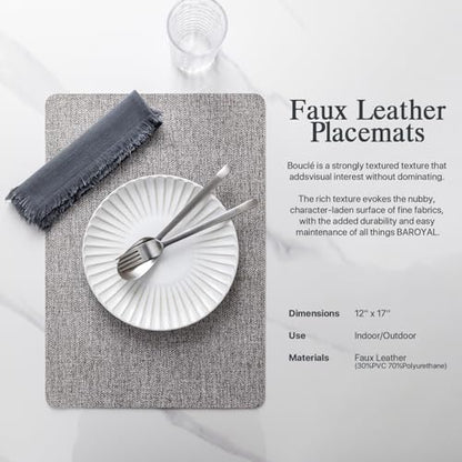Baroyal Faux Leather Placemats Set of 6 Vinyl Washable Wipeable Table Mats for Kitchen Dining Table Heat Resistant Waterproof Modern Indoor/Outdoor Placemats Non-Slip Easy Clean Place Mats (Mid Gray) - color: C-mid Gray