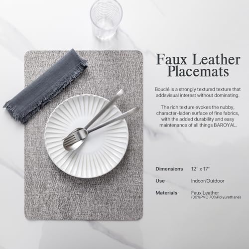 Baroyal Faux Leather Placemats Set of 6 Vinyl Washable Wipeable Table Mats for Kitchen Dining Table Heat Resistant Waterproof Modern Indoor/Outdoor Placemats Non-Slip Easy Clean Place Mats (Mid Gray) - color: C-mid Gray