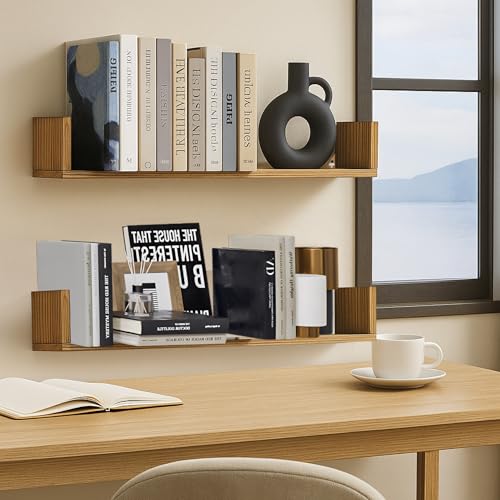 Floating Book Shelves,32 Inches Wall Bookshelf U Shaped,Long Hanging Bookshelf for Wall,Large Rustic Storage Books Shelves for Living Room Kitchen Bathroom Office,Set of 4(Carbonized Black) - color: Carbonized Black