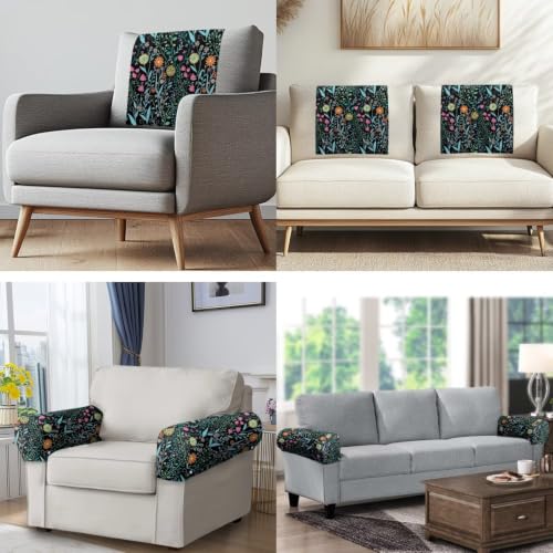 Sofa Headrest Armrest Cover Set Chair Recliner Armrest Cover Soft Breathable Sofa Headrest Covers Non Slip Headrests Slipcovers Lounge Chair Headrests Protector Flower - color: Flower
