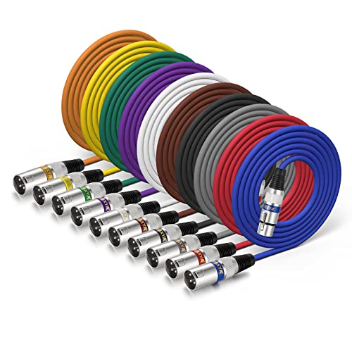 EBXYA XLR Cable 6ft 10 Pack 3 Pins Balanced XLR Microphone Cable Male to Female Suitable for Audio Mixer, Speaker Systems, Radio Station - color: 10 Colors, size: 6ft