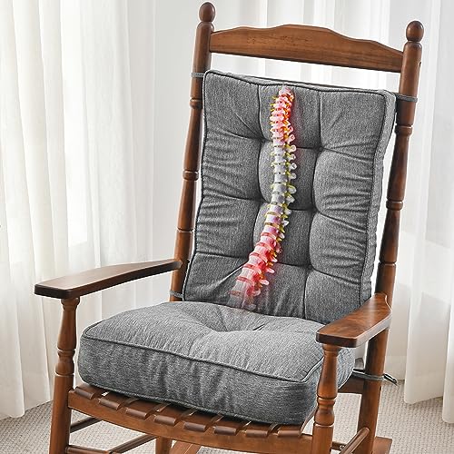 SUNROX Memory Foam Non Slip Rocking Chair Cushion, FadeShield Water Resistant Thicken Durable Tufted Pads, Set of Seat & Back Cushion with Ties for Indoor/Outdoor Rocker, 2 Piece, Heather Charcoal - color: Heather Charcoal