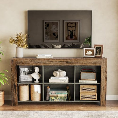 LITTLE TREE TV Stand with Storage, 63-Inch Entertainment Center with Shelves, Modern Media Console for Television up to 65" for Living Room, Bedroom, Brown + Black - color: Brown + Black
