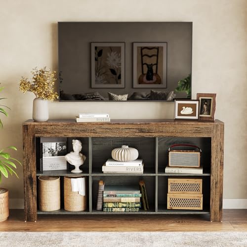 LITTLE TREE TV Stand with Storage, 63-Inch Entertainment Center with Shelves, Modern Media Console for Television up to 65" for Living Room, Bedroom, Brown + Black - color: Brown + Black