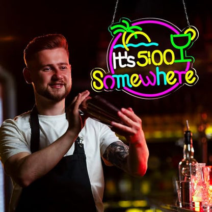 21.6"x16.2" Large Size It'5:00 Somewhere Neon Signs,Art Wall Lights for Bar Club Bedroom Windows Glass Hotel Pub Cafe Wedding Birthday Party Gifts - style: it'5:00 somewhere