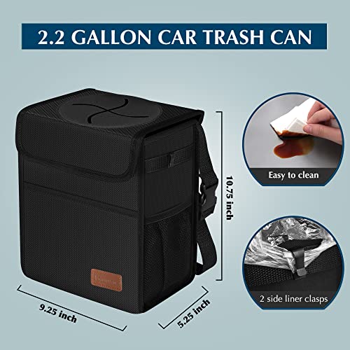 Femuar Leak Proof Car Trash Can with Lid - Waterproof Automotive Garbage Bin for SUVs, Collapsible and Portable Car Trash Bag, Black - color: Black, size: 2.25 Gallons