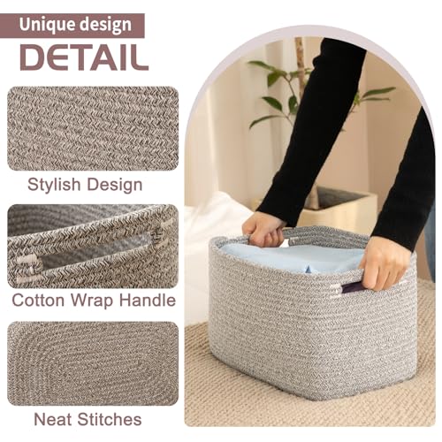 OIAHOMY 4 Pack Storage Baskets for Organizing, Cube Storage Bins for Shelves, Rectangle Storage Baskets With Handles, Woven Baskets for Storage, 16''Lx12''Wx8''H, Grey - color: Grey, size: 16x12x8inch