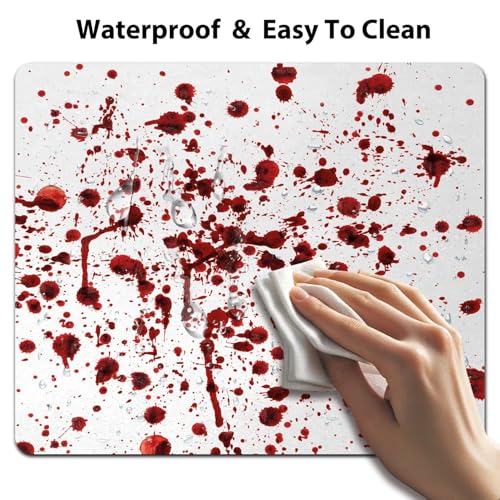 Horror Halloween Print Mouse Pad, Splashes of Blood White and Red Desk Mat | Grunge Style Bloodstain Scary Zombie Design, Anti-Slip Rubber Base, Silky Smooth Surface, Cute Office/Gaming Mousepad - color: Halloween Gift