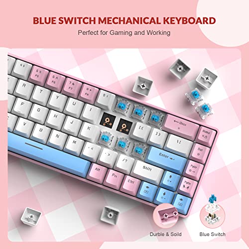 ZIYOU LANG RK-T8PR0 Wired 65% Mechanical Gaming Keyboard and Mouse Combo with RGB LED Backlit Anti-ghosting TKL Mini 68 Key Coiled C to A Cable Tactile Blue Switch for PS4 PS5 Xbox PC Mac Gamer(Pink) - color: Pink White Blue, size: 65% Keyboard + Mouse