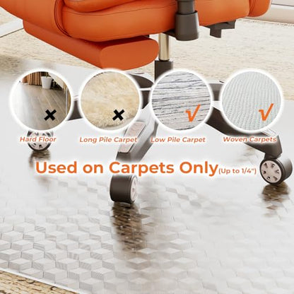 Office Chair Mat for Carpeted Floors, 48" x 30" Desk Chair Mat for Rolling Chairs on Low Pile Carpets, Easy Glide Floor Mat for Home, Gaming - size: 48" x 30"