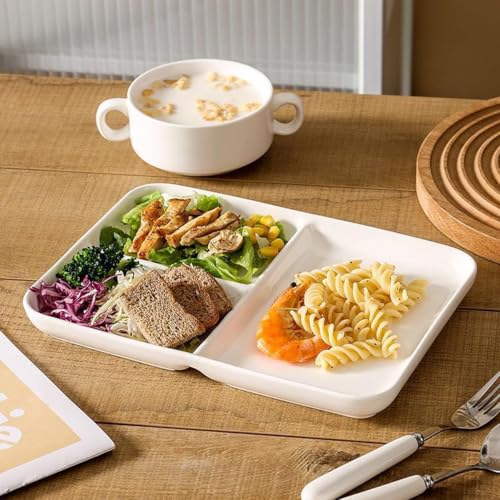 White Porcelain Dinner Plates Portion Control Balanced Meal Building Divided Plate for Adults Rectangular Snack Plate -1 PCS 10 Inch - size: 10x7 Inch